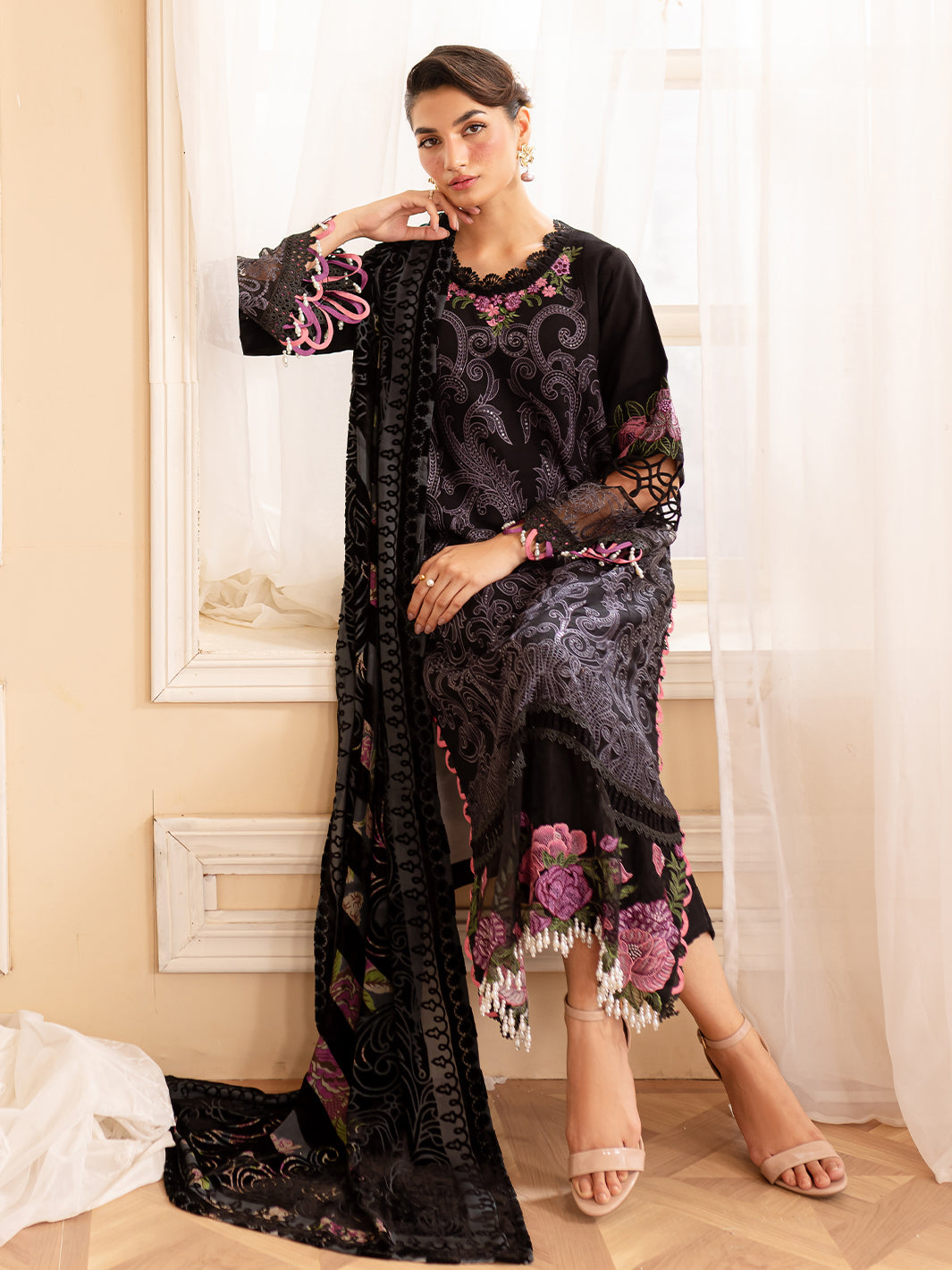 PN-04 | Panache 3Pcs Embroidered Karandi Suit