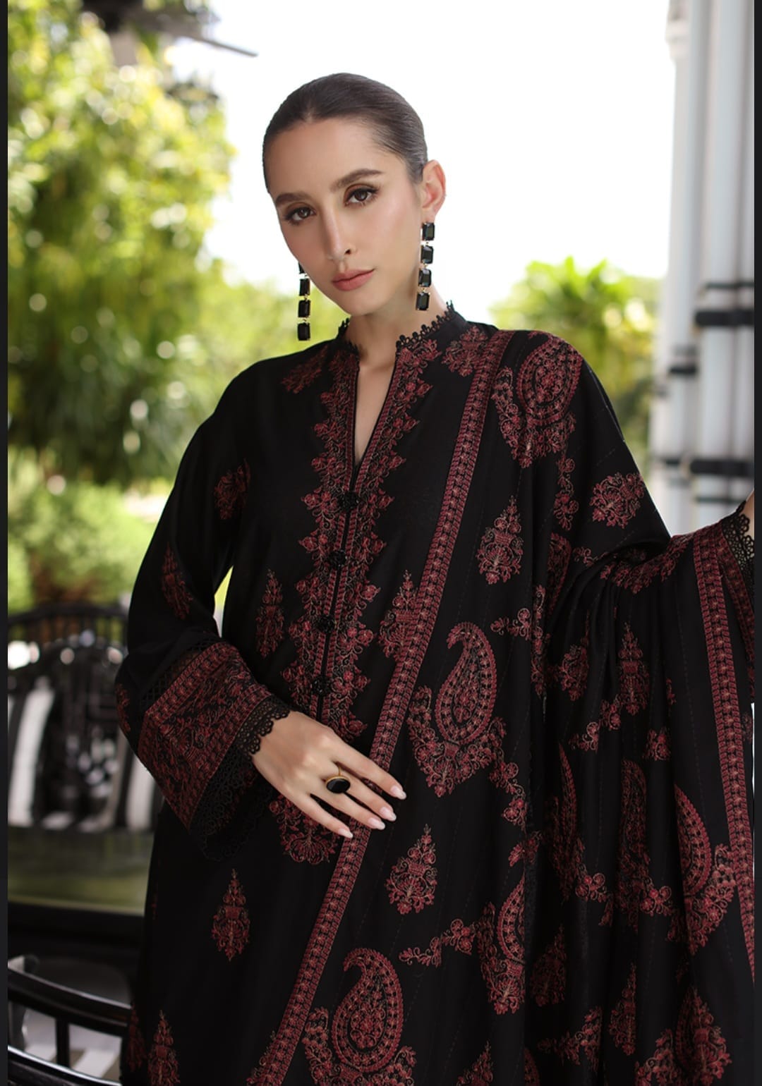 Bareeze 3PC Embroidered Karandi Suit with Heavy Embroidered Shawal