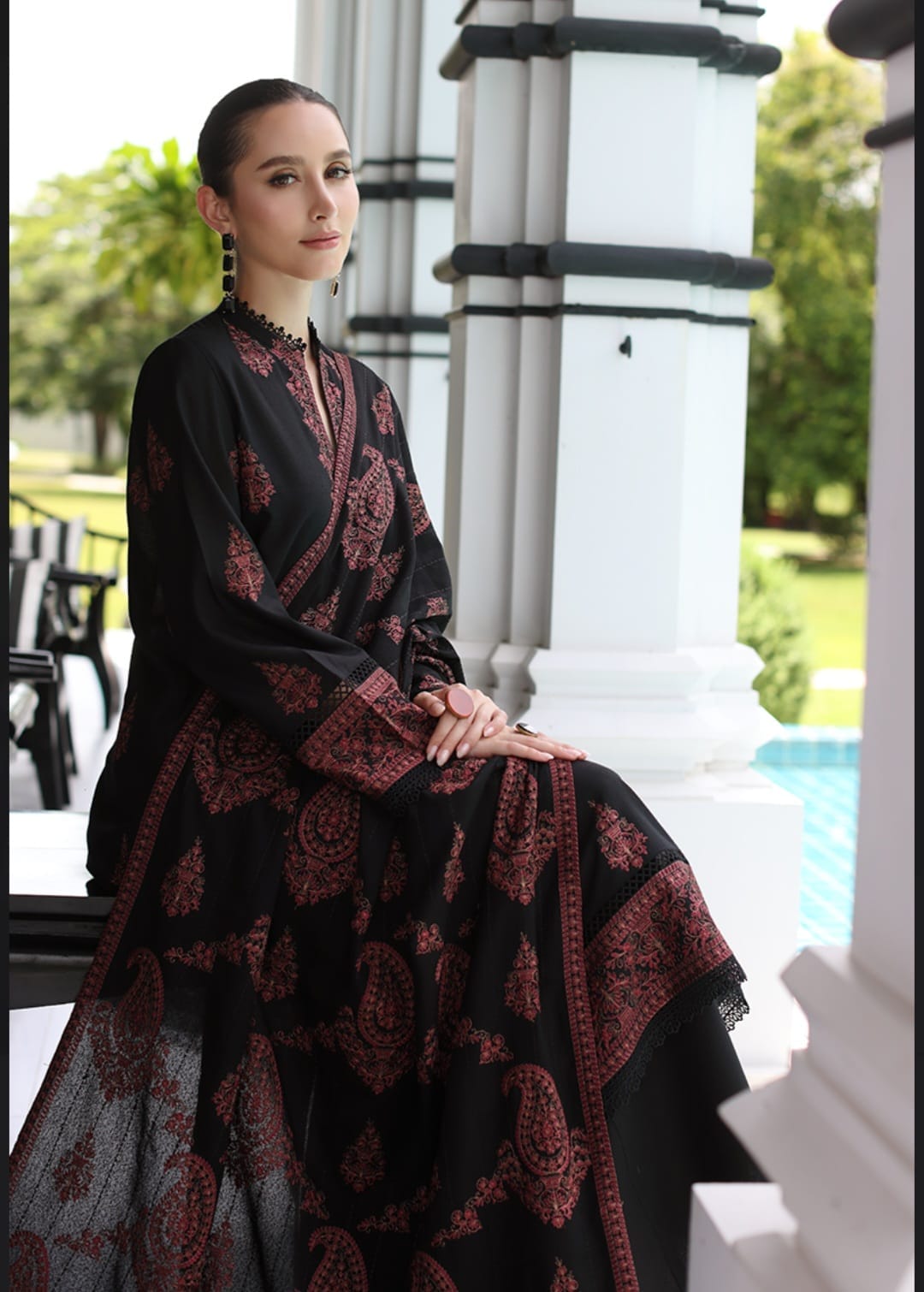 Bareeze 3PC Embroidered Karandi Suit with Heavy Embroidered Shawal