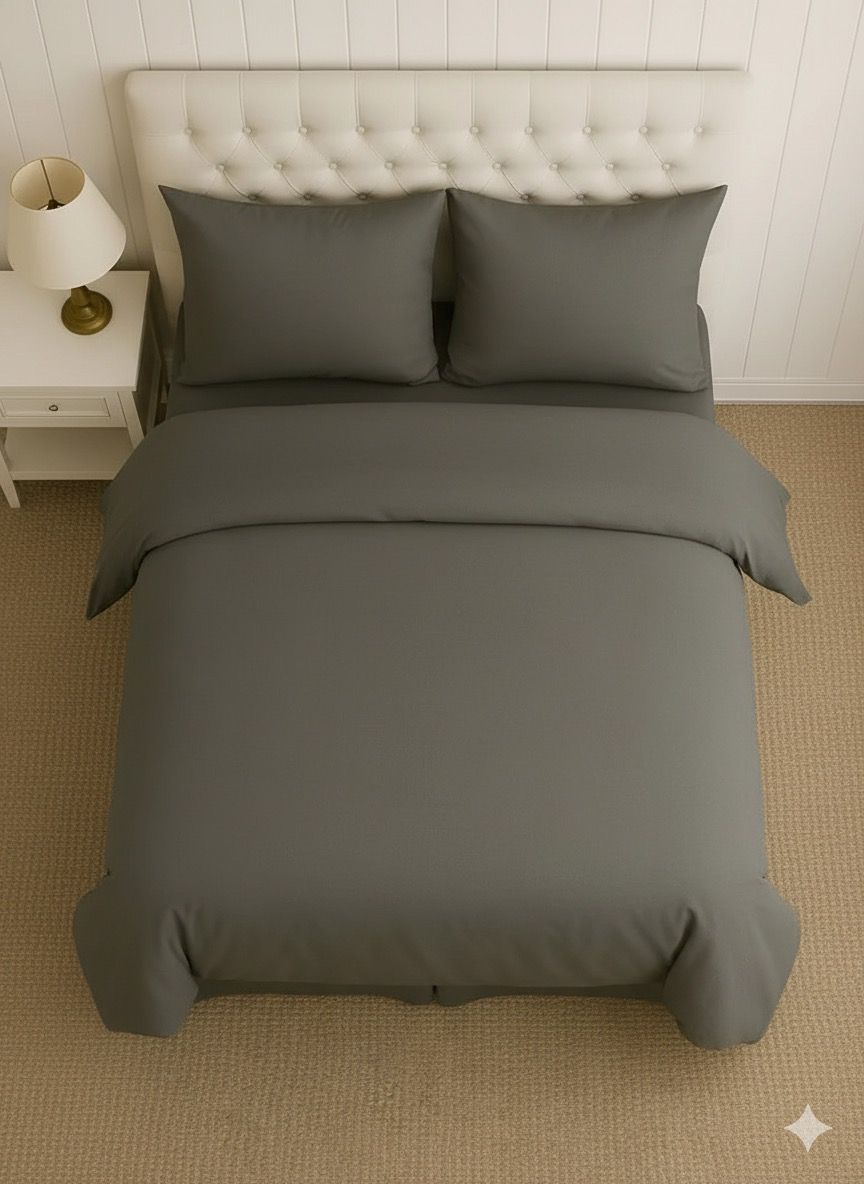 Close-up of Luxury 4-Piece Charcoal Microfiber Bedding Set fabric, highlighting its soft and breathable microfiber texture.