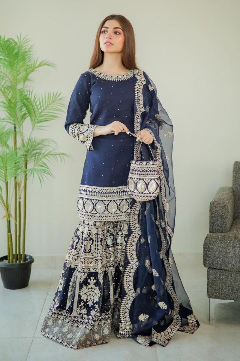 HASEENS ANCHAL SOFT CHIFFON GHARARA EMBROIDERY COLLECTION UNSTITCHED 3 PIECE