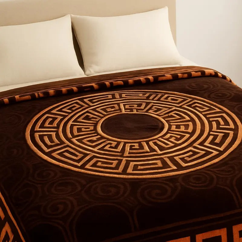 Super Soft Thermal Warm Cosy Blanket spread out on a picnic blanket outdoors, demonstrating its versatility for travel and leisure activities.