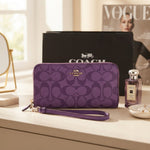 Coach Signature Purple Accordion Zip Around Wallet with Wrist Strap