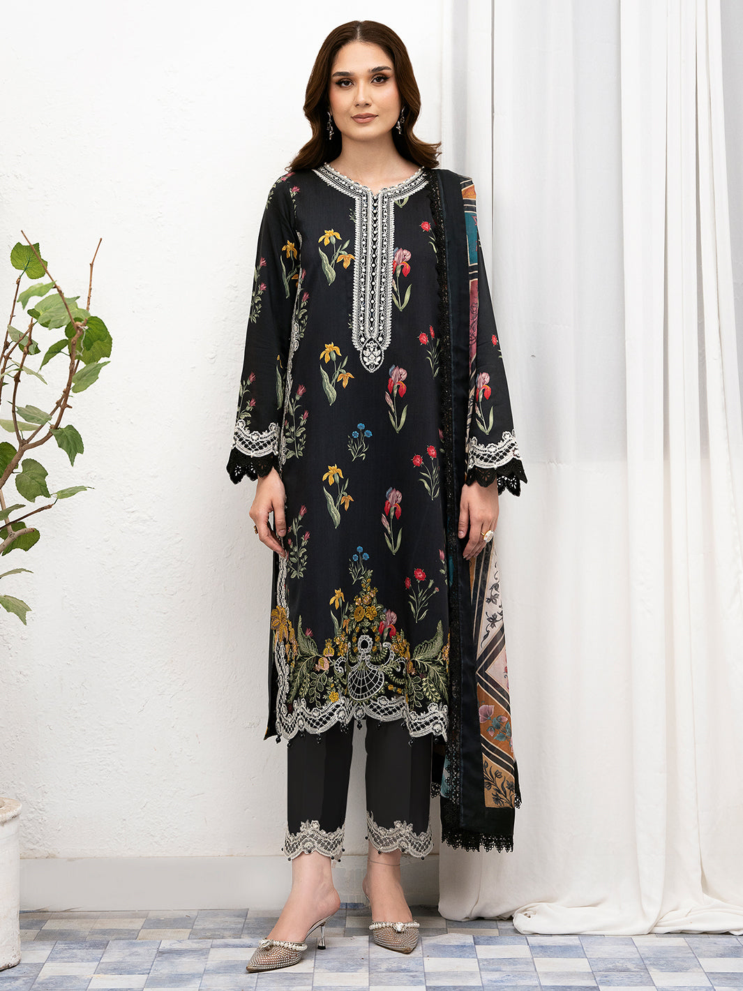 77-Z | 3 PC Viscose Embroidered  Suit