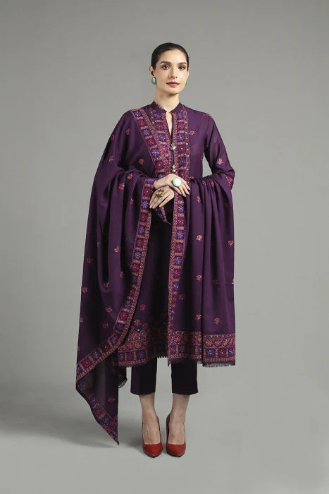 Breeze- 3PC DHANAK EMBROIDERED SHIRT DHANAK HEAVY EMBROIDERED SHAWL DUPATTA AND TROUSER