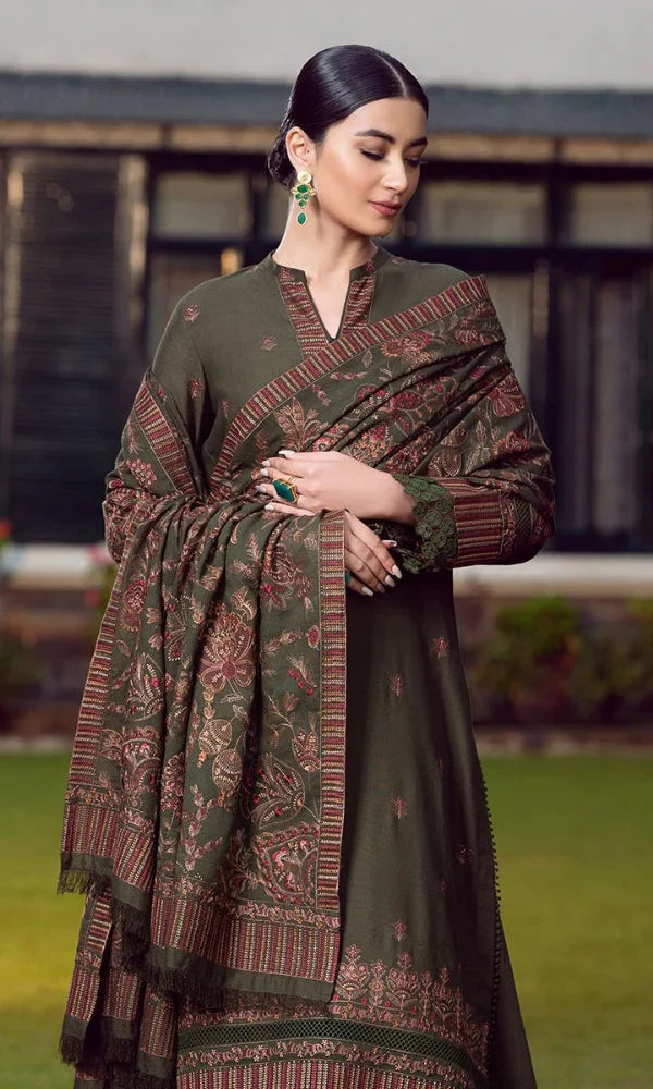 Bareeze 3PC Embroidered Dhanak Suit with Heavy Embroidered Shawal