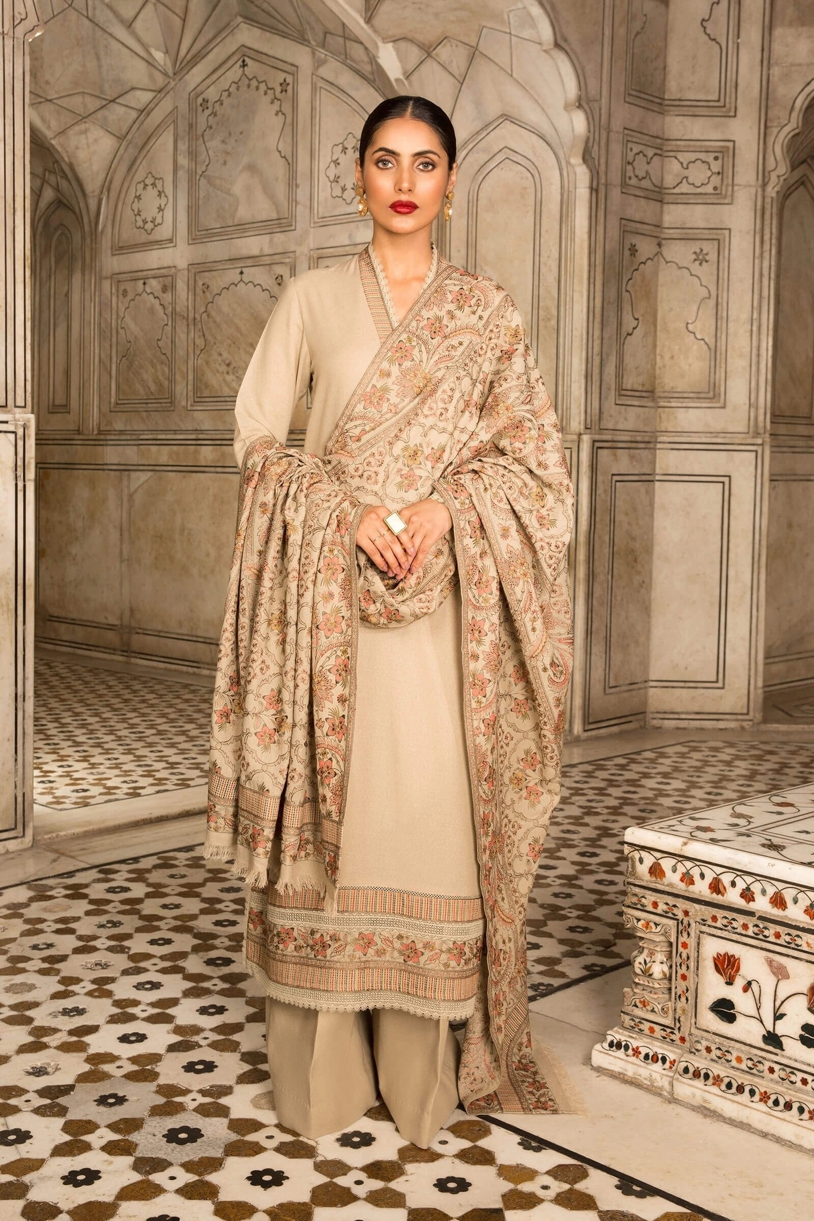 Bareeze 3PC Embroidered Dhanak Suit with Heavy Embroidered Shawal