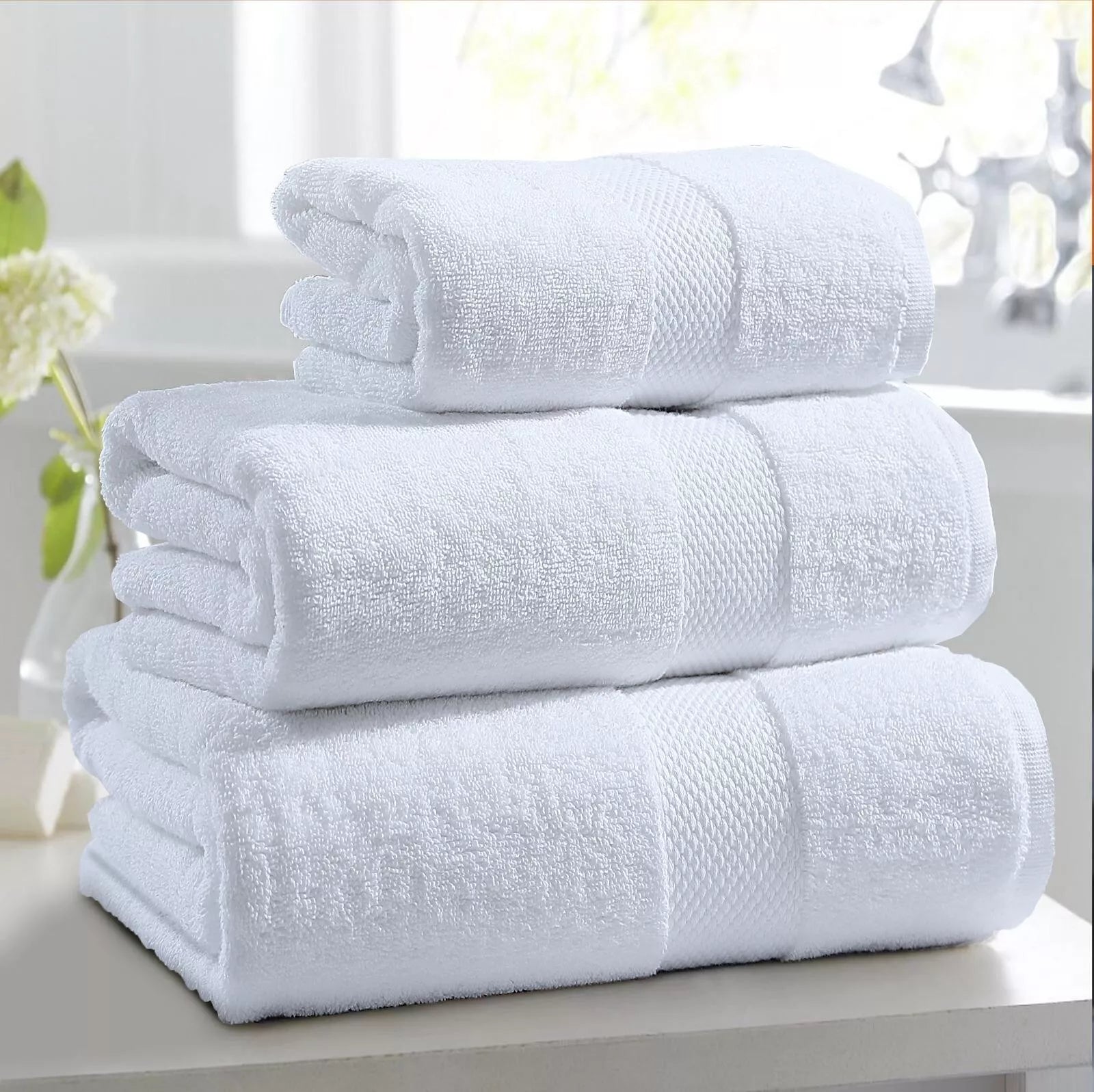 Pack Of 3 | 100% Combed Cotton White Towels 600 GSM | Hand, Bath & Bath Sheet