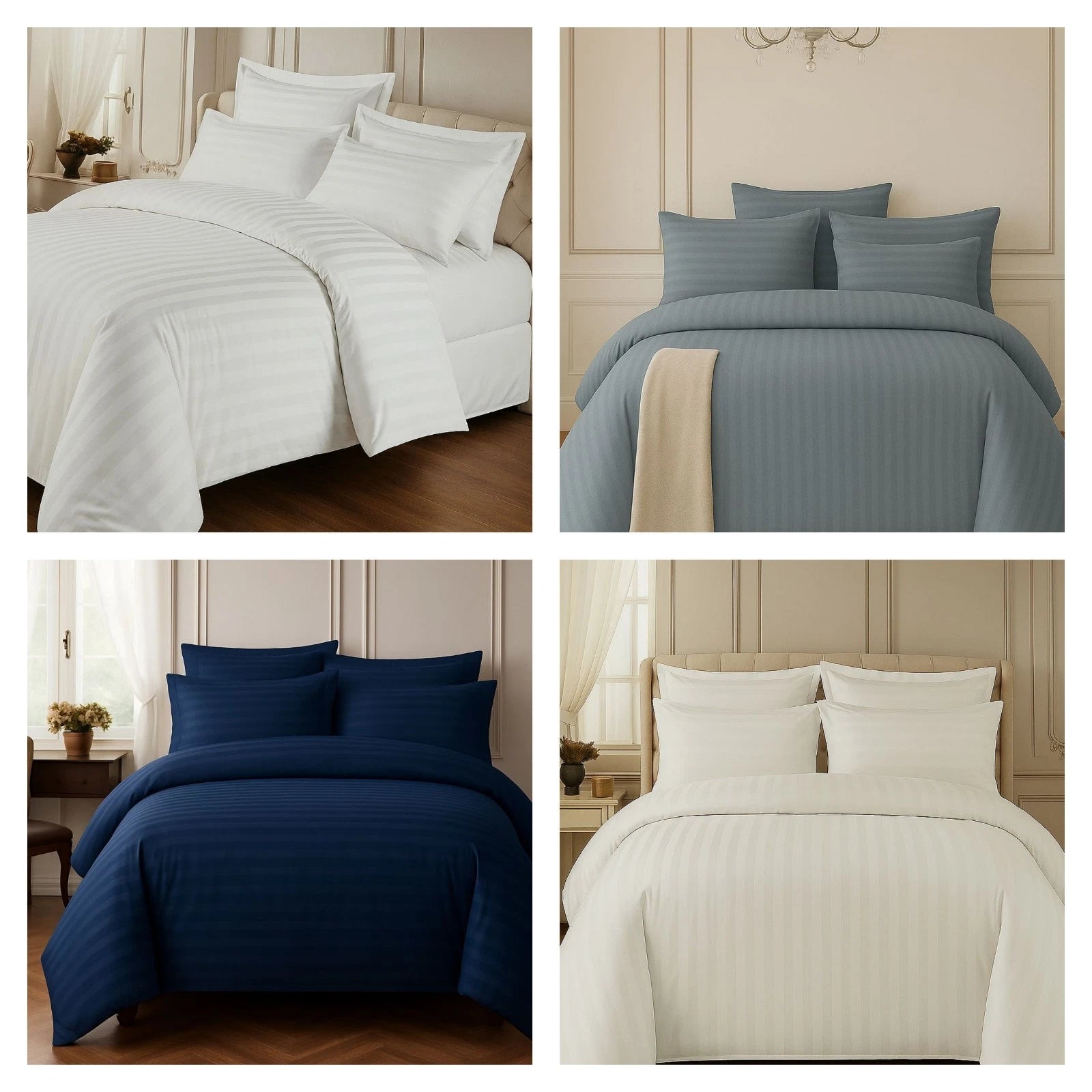 Muted steel blue 4 piece luxury micro fiber duvet cover set bedding, promoting tranquility and refined charm in any bedroom.