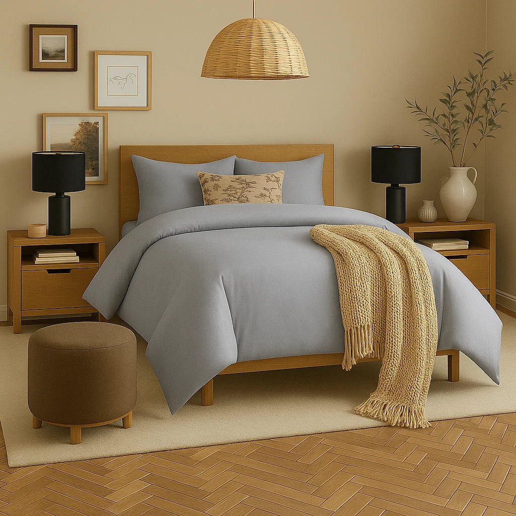4 PIECE BEDDING SET COTTON DUVET COVER WITH FITTED SHEET 2 PILLOW CASE