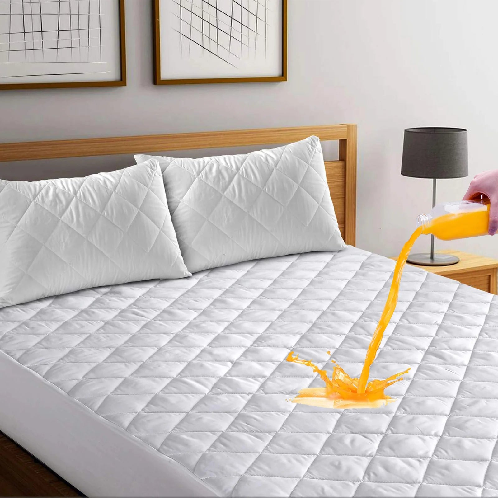 Waterproof mattress protector fitted cover, ultra-soft and noiseless design, showcasing its luxurious quilted texture for enhanced comfort and durability.